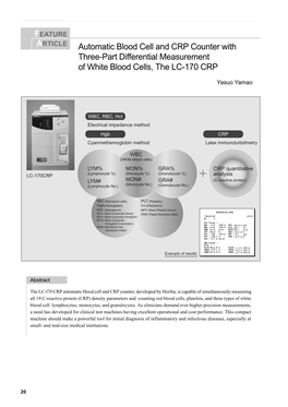 Automatic Blood Cell and CRP Counter with Three-Part Differential