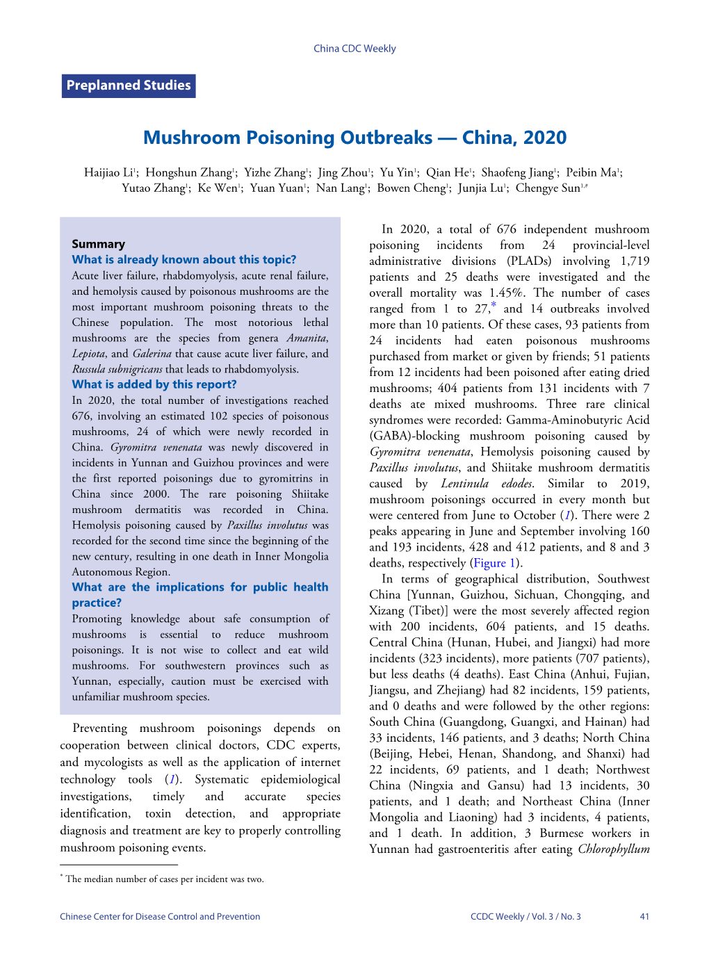 Mushroom Poisoning Outbreaks — China, 2020