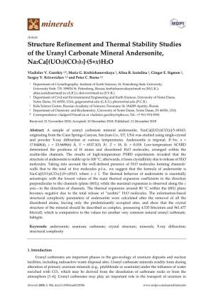 Structure Refinement and Thermal Stability Studies of the Uranyl Carbonate Mineral Andersonite, Na2ca[(UO2)(CO3)3]·(5+X)H2O