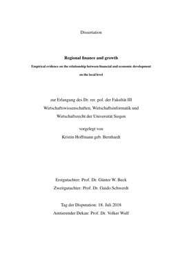 Regional Finance and Growth. Empirical Evidence on The