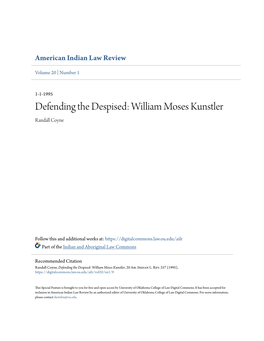Defending the Despised: William Moses Kunstler Randall Coyne
