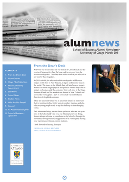 Alumnews School of Business Alumni Newsletter University of Otago March 2011