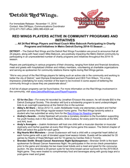Red Wings Players Active in Community Programs and Initiatives