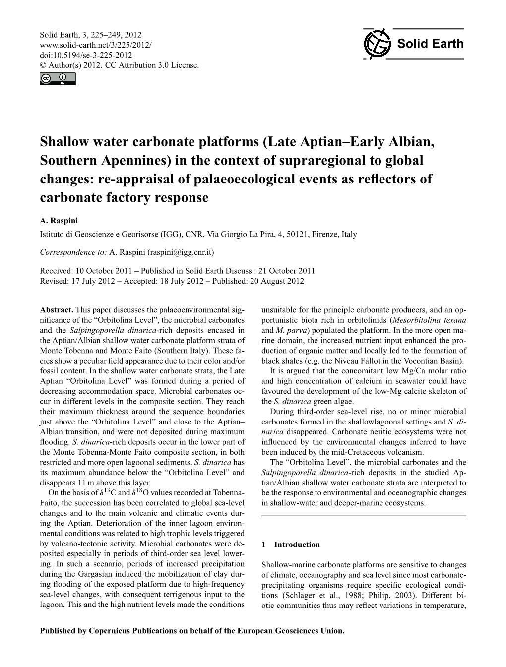 Shallow Water Carbonate Platforms (Late Aptian–Early Albian, Southern