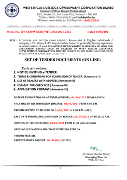 Set of Tender Documents (On Line)