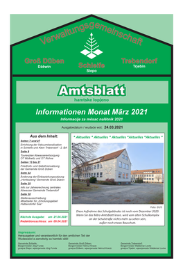 Amtsblatt Hamtske Łopjeno Informationen Monat März 2021 Informacije Za Měsac Nalětnik 2021