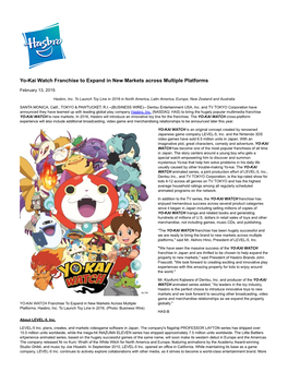 Yo-Kai Watch Franchise to Expand in New Markets Across Multiple Platforms