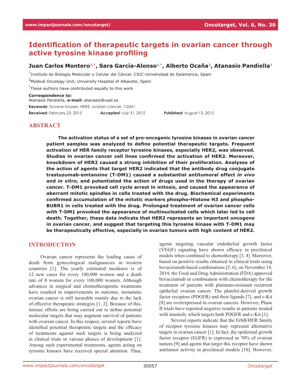 Identification of Therapeutic Targets in Ovarian Cancer Through Active Tyrosine Kinase Profiling