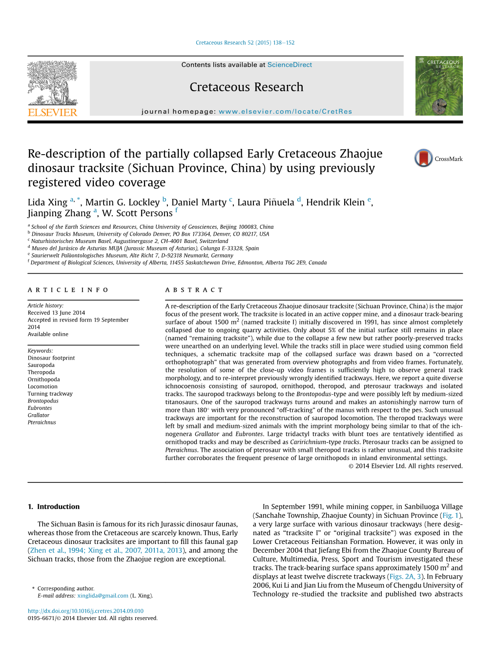 Re-Description of the Partially Collapsed Early Cretaceous Zhaojue Dinosaur Tracksite (Sichuan Province, China) by Using Previously Registered Video Coverage