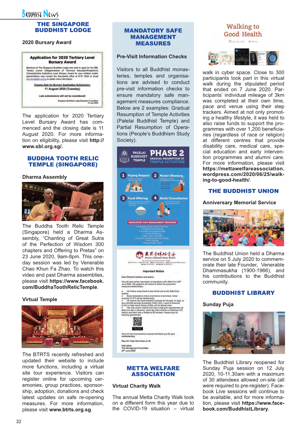 Buddhist News the SINGAPORE BUDDHIST LODGE MANDATORY SAFE MANAGEMENT 2020 Bursary Award MEASURES