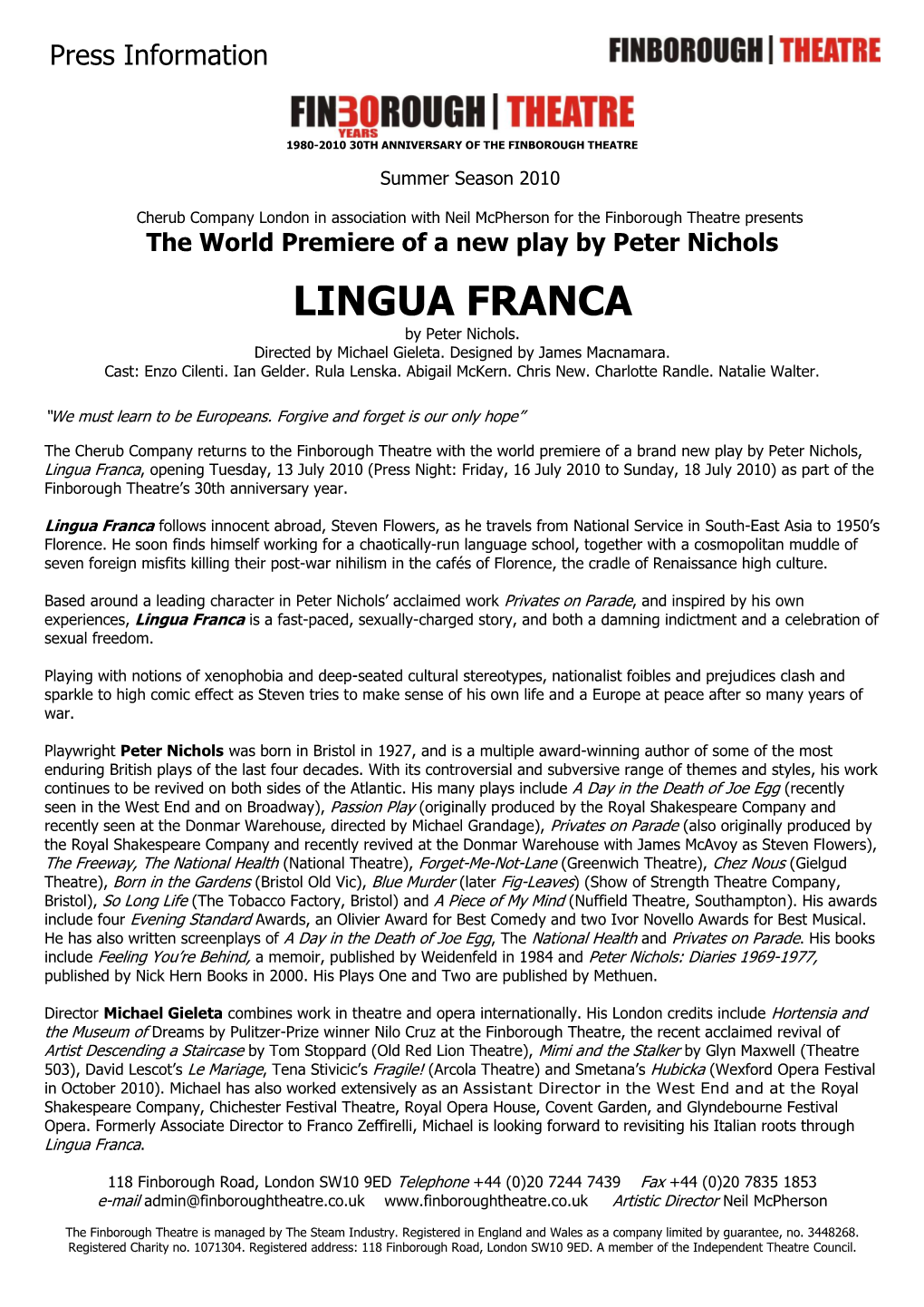 LINGUA FRANCA by Peter Nichols