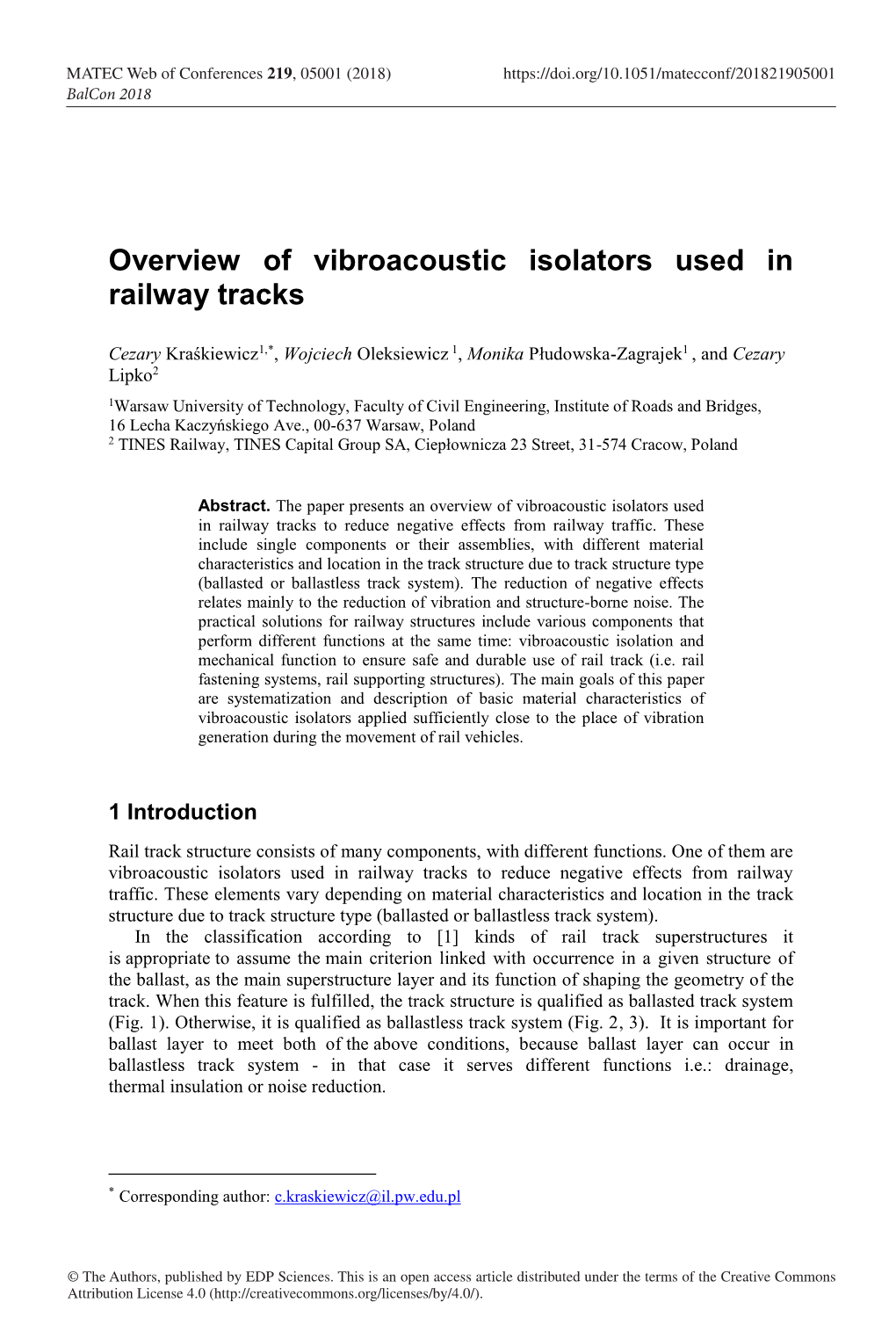 Overview of Vibroacoustic Isolators Used in Railway Tracks