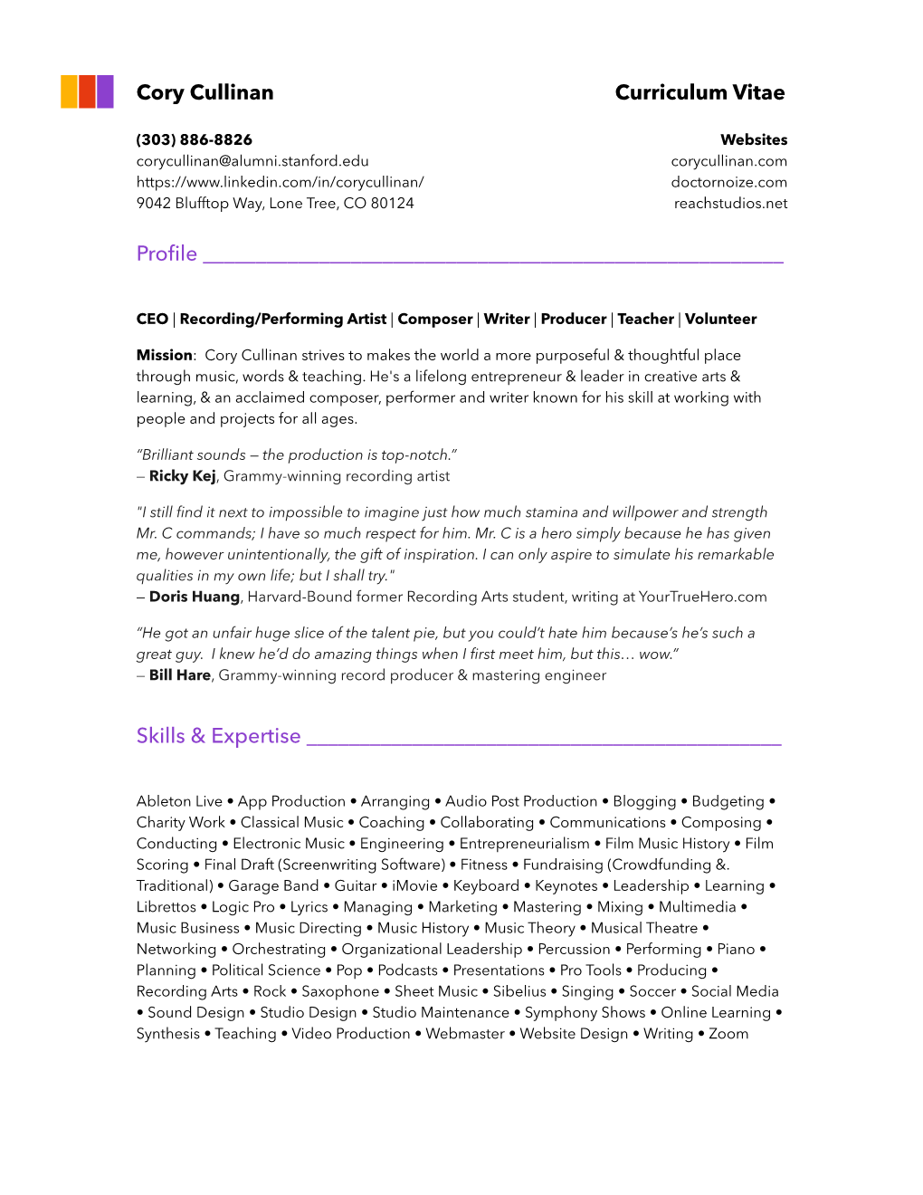 Cory Cullinan's CV