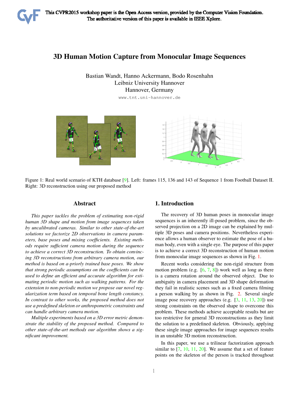 3D Human Motion Capture from Monocular Image Sequences