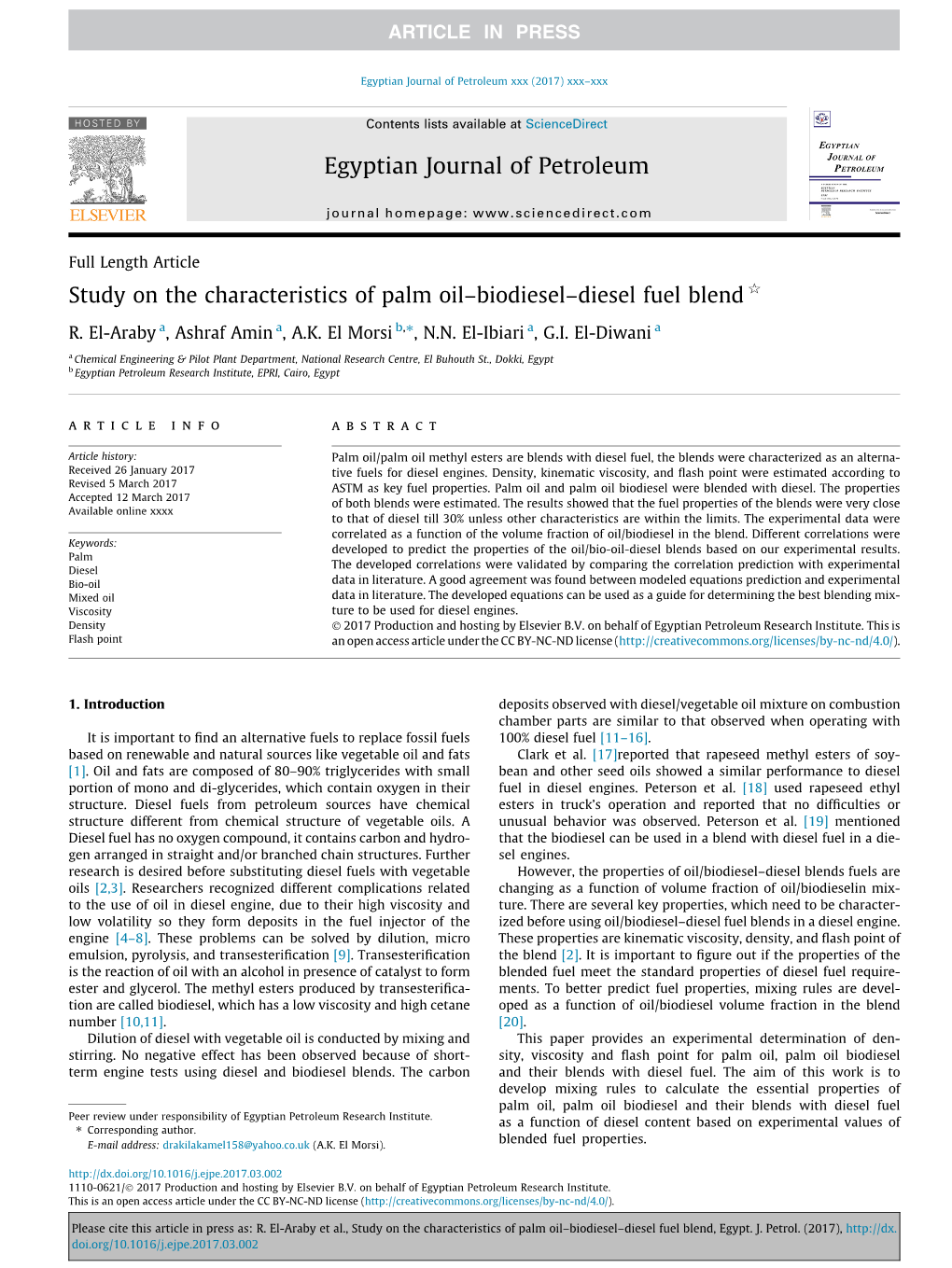 Study on the Characteristics of Palm Oilâ€“Biodieselâ€“Diesel Fuel Blend