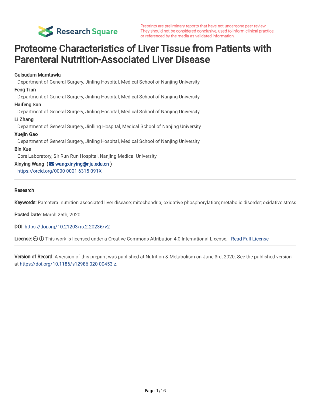 Proteome Characteristics of Liver Tissue from Patients with Parenteral Nutrition-Associated Liver Disease