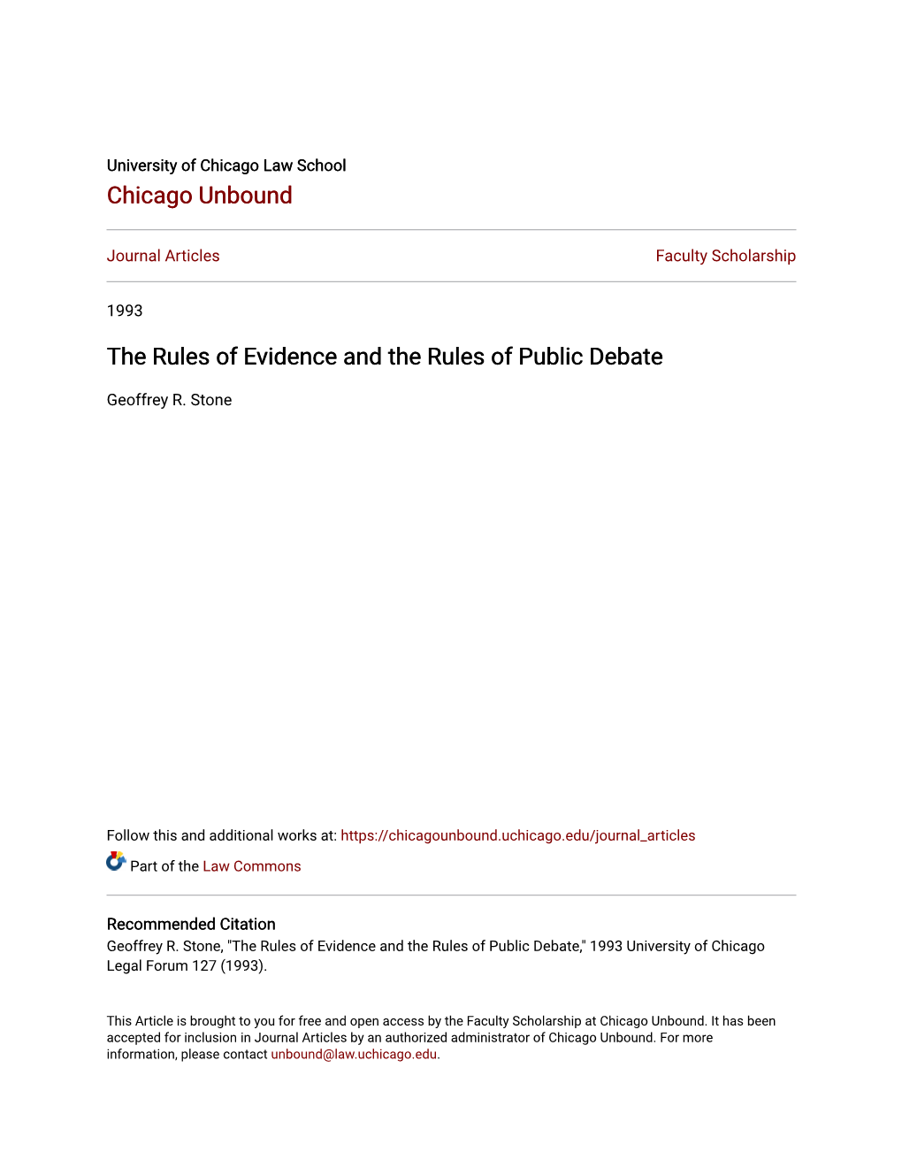 The Rules of Evidence and the Rules of Public Debate