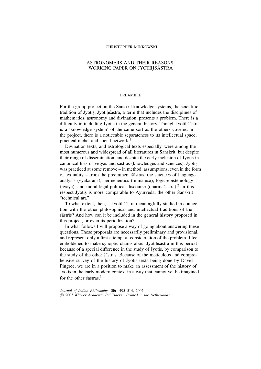 Astronomers and Their Reasons: ´ ¯ Working Paper on Jyotih