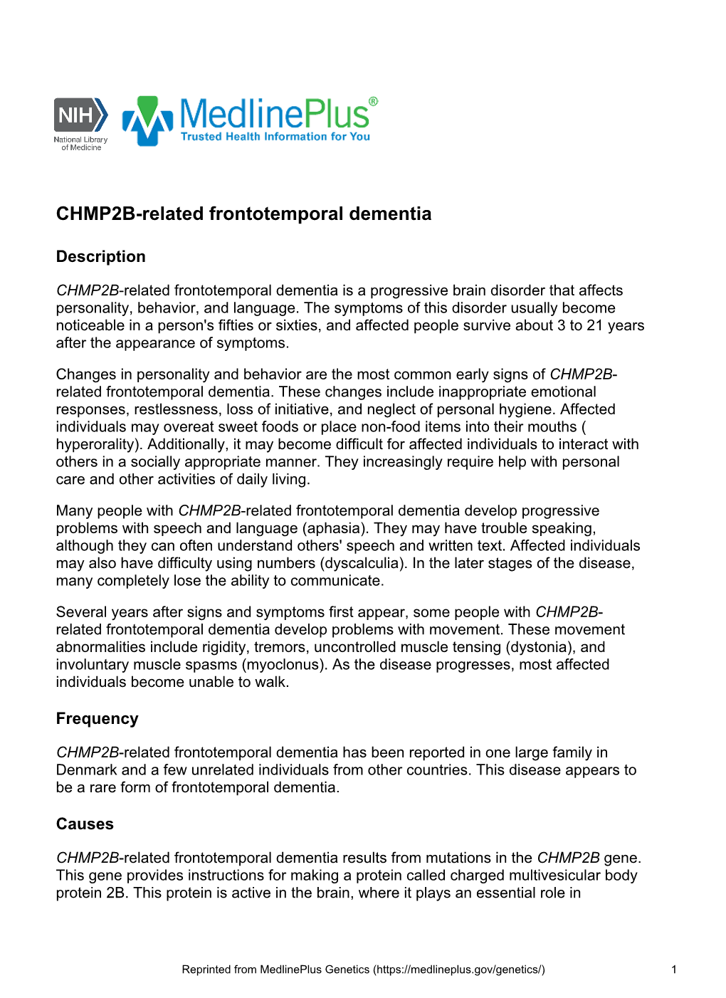 CHMP2B-Related Frontotemporal Dementia