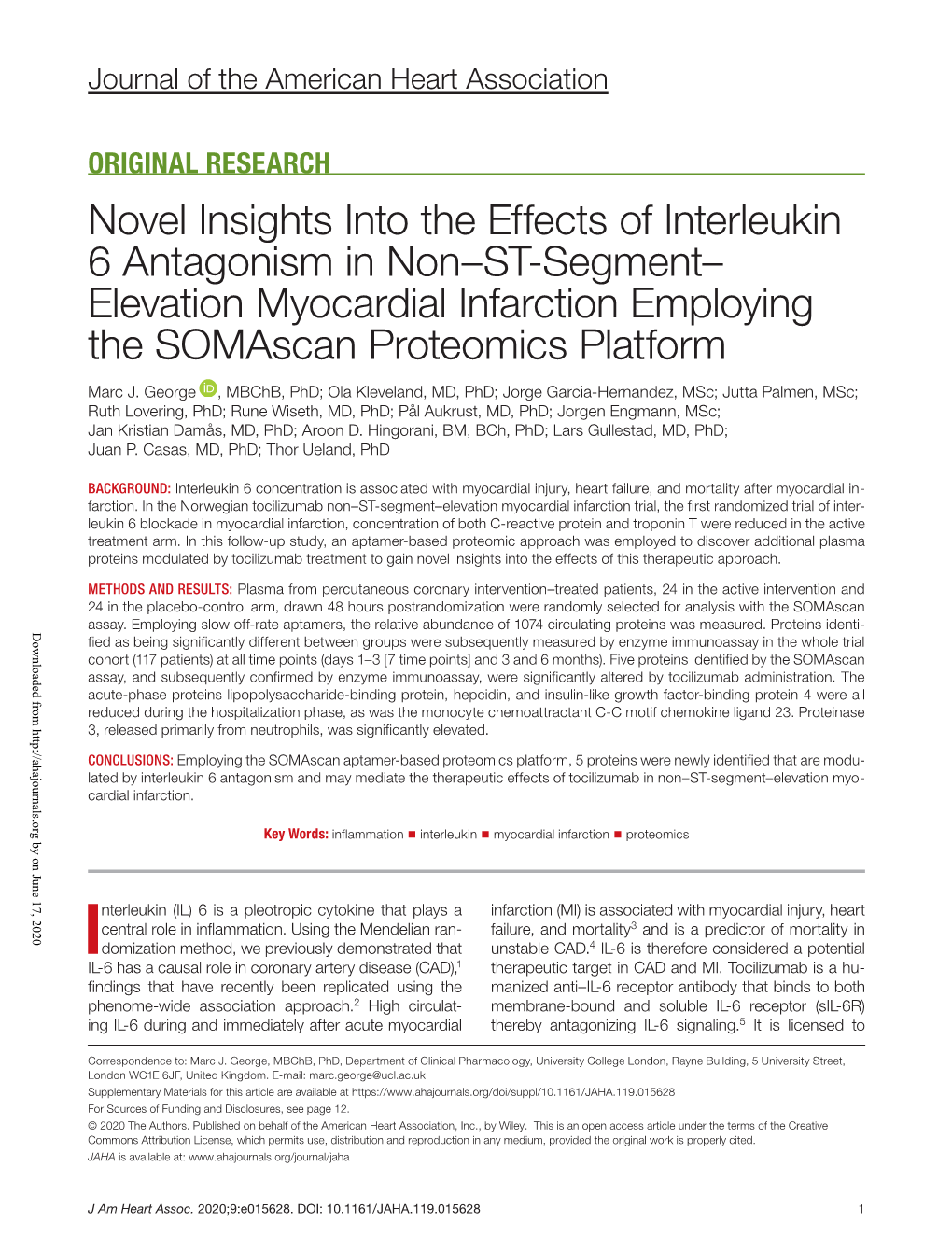 Novel Insights Into the Effects of Interleukin 6 Antagonism in Non–ST‐Segment–Elevation Myocardial Infarction Employing Th