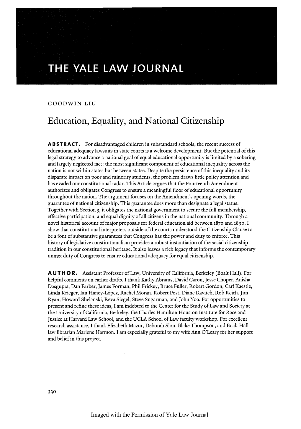 Education, Equality, and National Citizenship