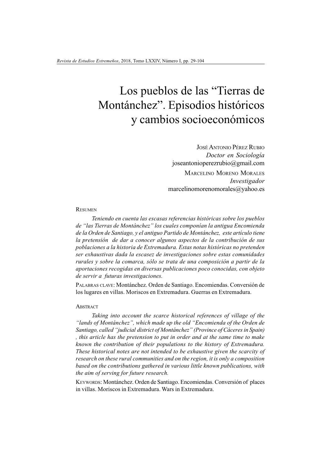 Los Pueblos De Las “Tierras De Montánchez”. Episodios Históricos Y