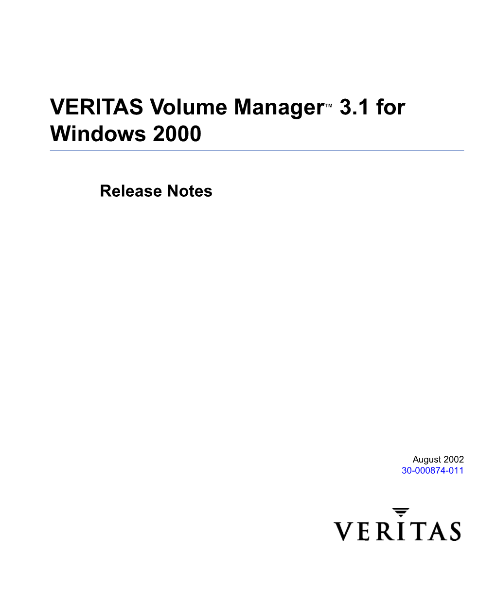Volume Manager 3.1 for Windows 2000 Release Notes Introduction