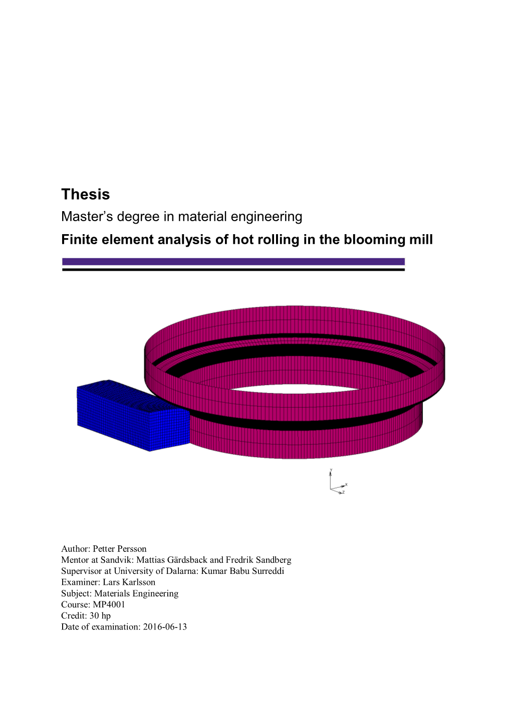 Thesis Master’S Degree in Material Engineering Finite Element Analysis of Hot Rolling in the Blooming Mill