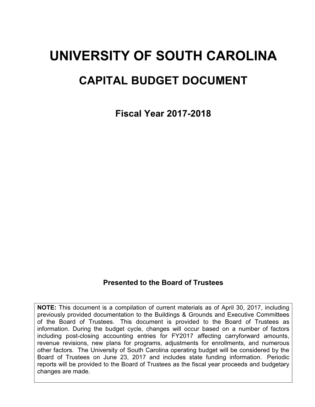 FY 2017-18 Capital Budget Documents