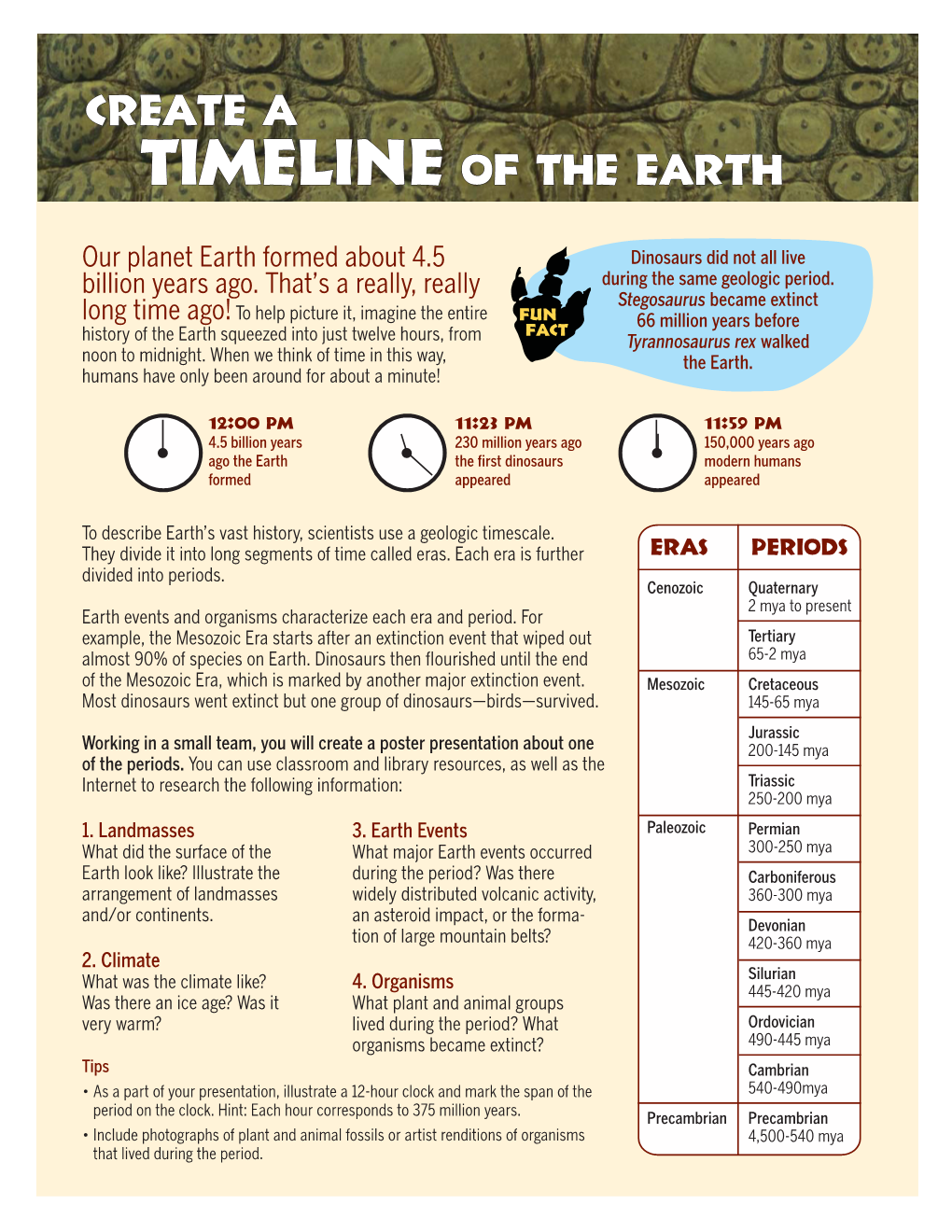 Create a Timeline of Earth