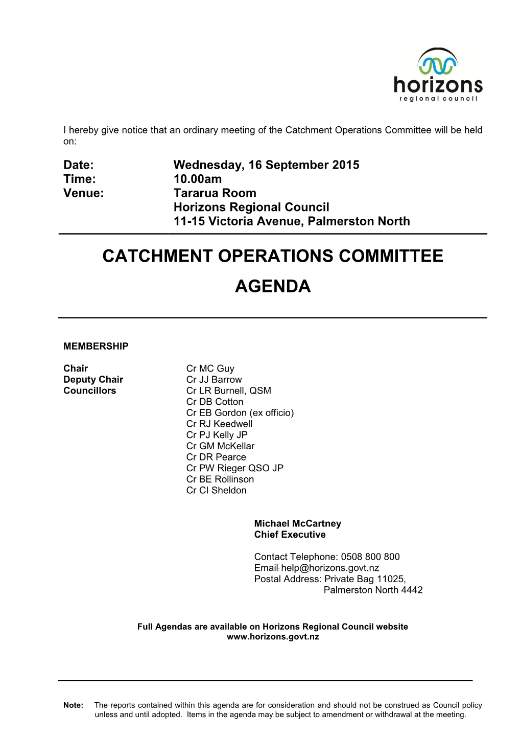 Agenda of Catchment Operations Committee