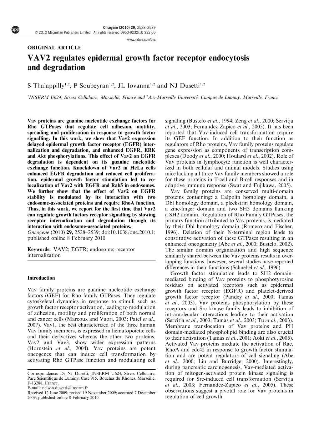 VAV2 Regulates Epidermal Growth Factor Receptor Endocytosis and Degradation