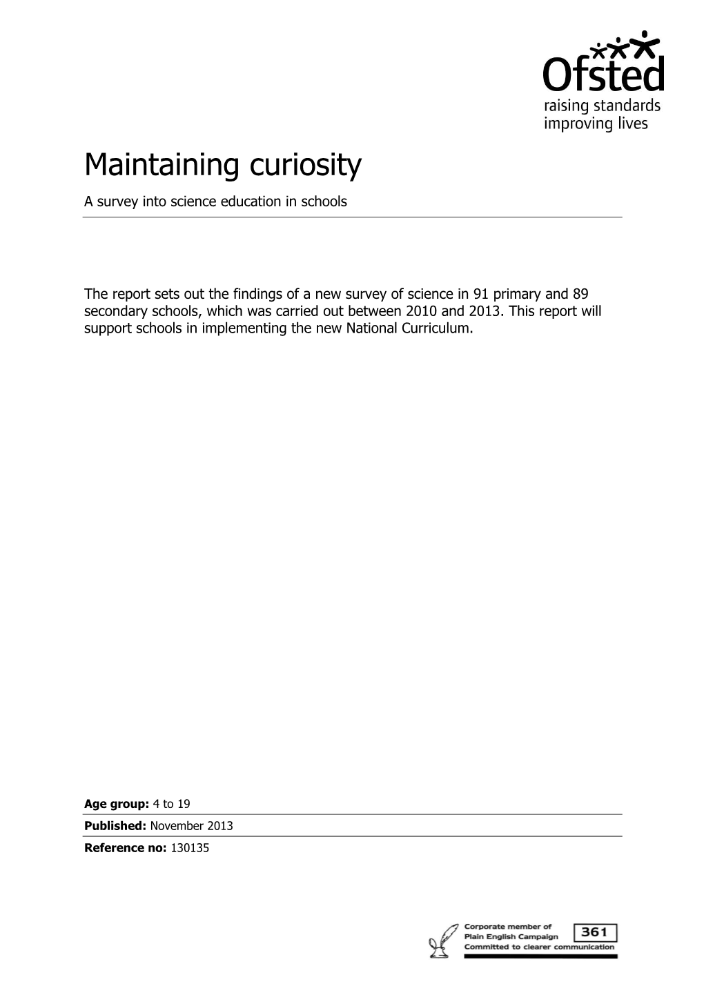 Maintaining Curiosity a Survey Into Science Education in Schools