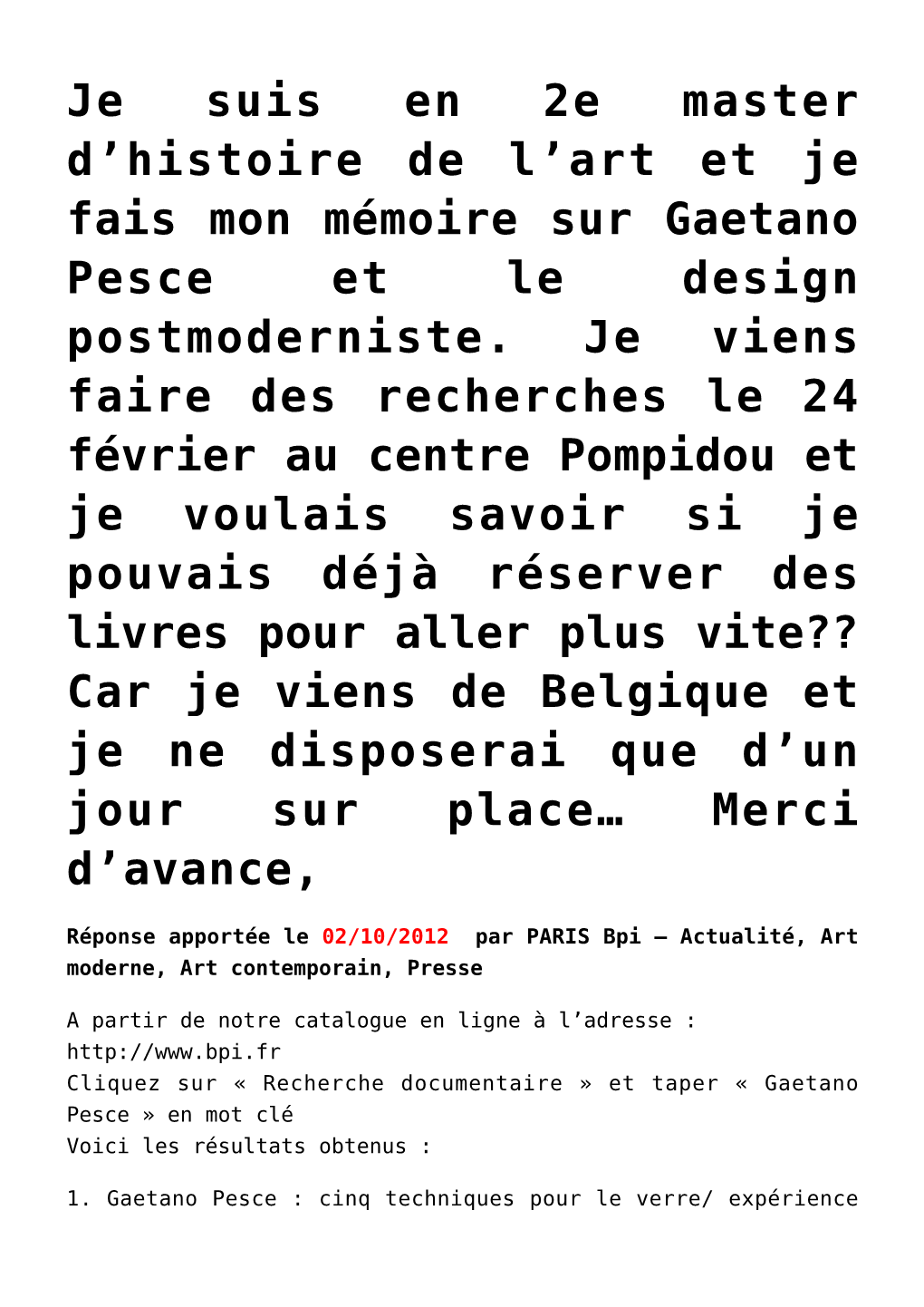 Art Et Je Fais Mon Mémoire Sur Gaetano Pesce Et Le Design Postmoderniste