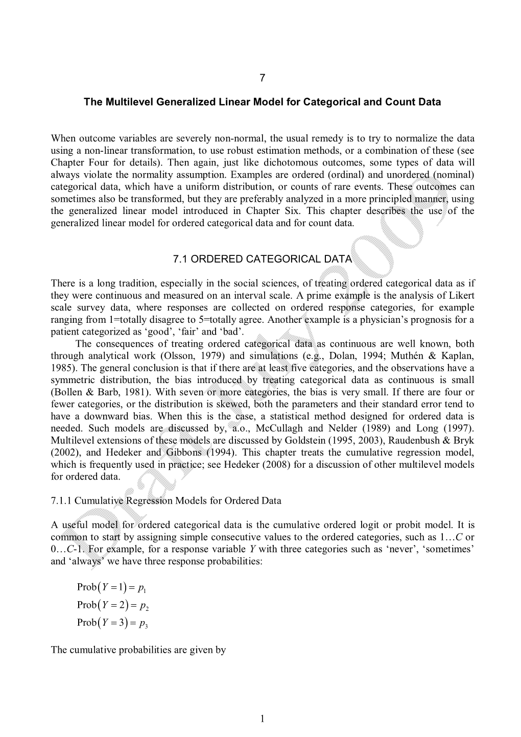 1 7 the Multilevel Generalized Linear Model for Categorical and Count Data When Outcome Variables Are Severely Non-Normal, the U