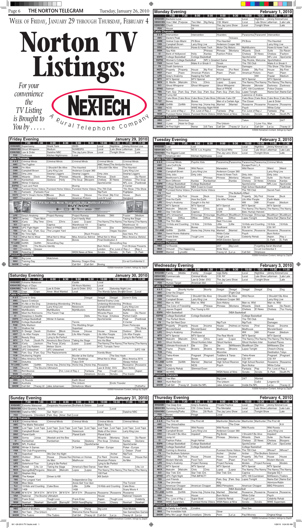 06 1-26-2010 TV Guide.Indd 1 1/26/10 8:24:30 AM