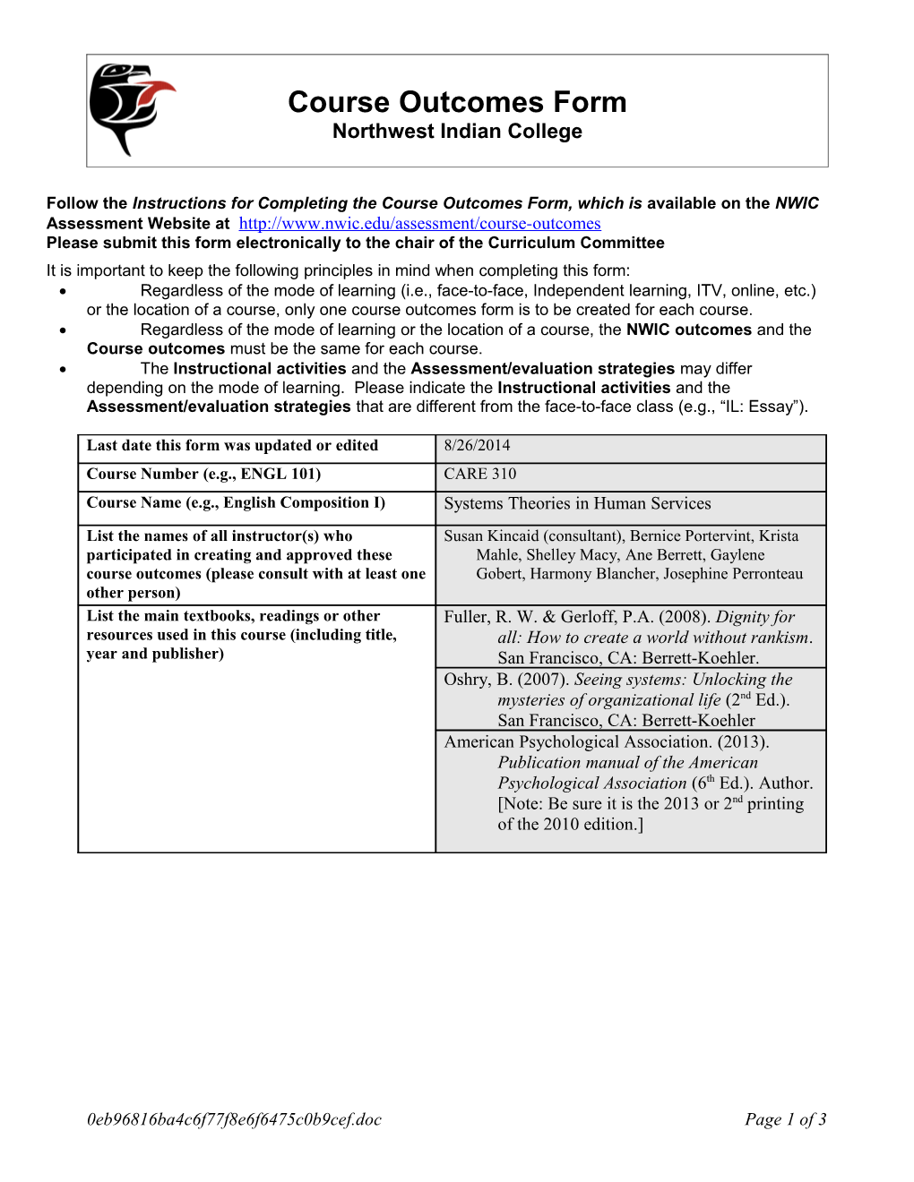 Course Outcomes Form s2