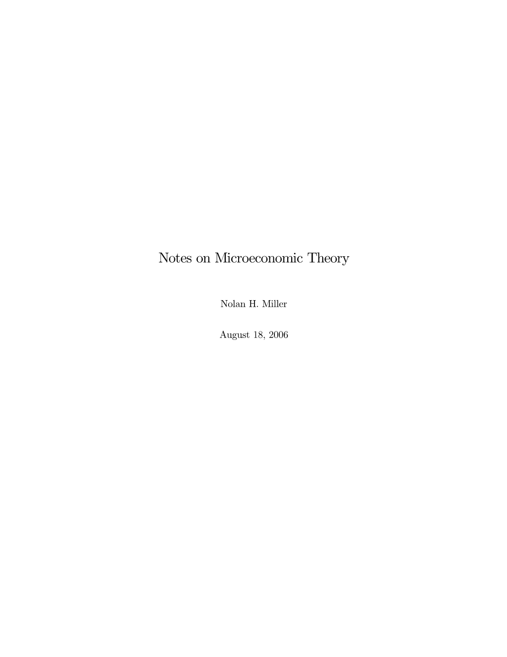 Notes on Microeconomic Theory