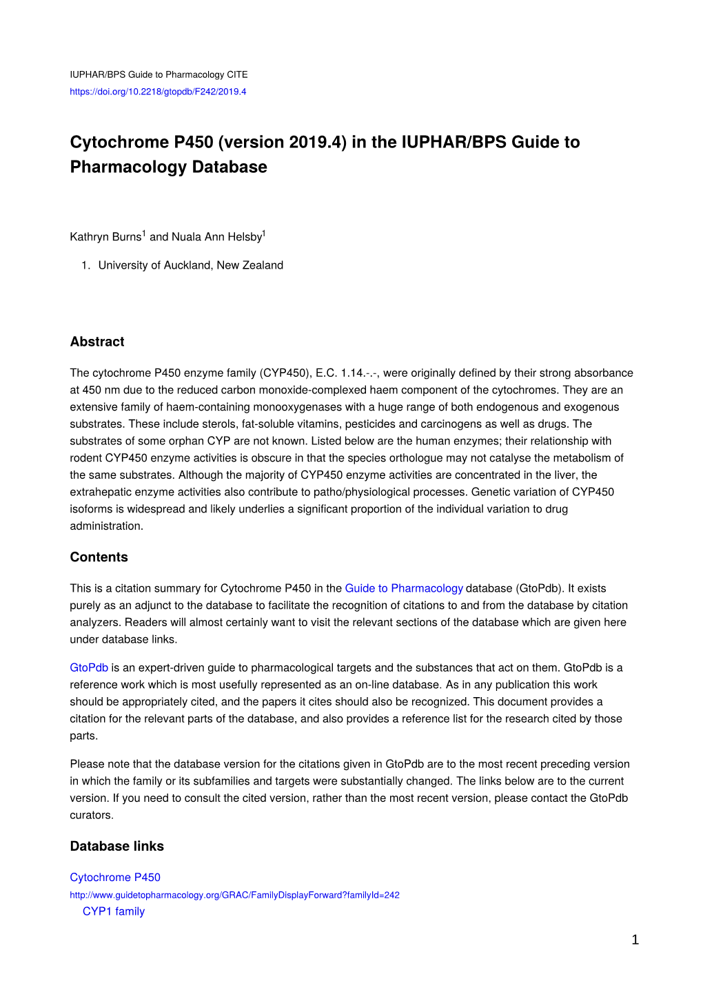 Cytochrome P450 (Version 2019.4) in the IUPHAR/BPS Guide to Pharmacology Database