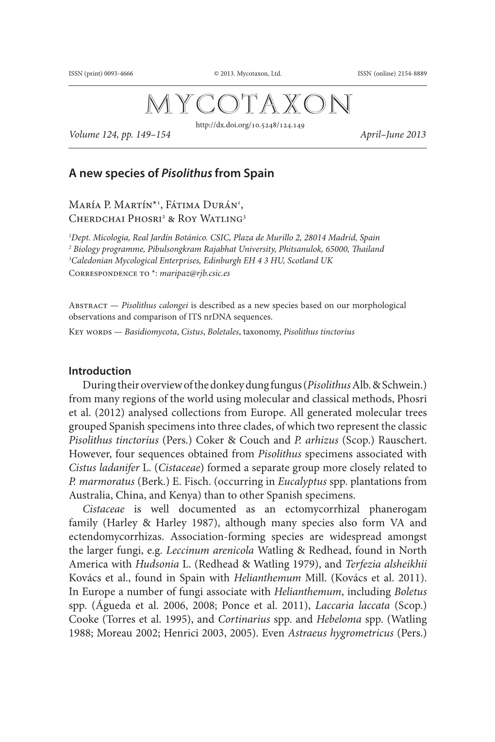 A New Species of &lt;I&gt;Pisolithus&lt;/I&gt; from Spain