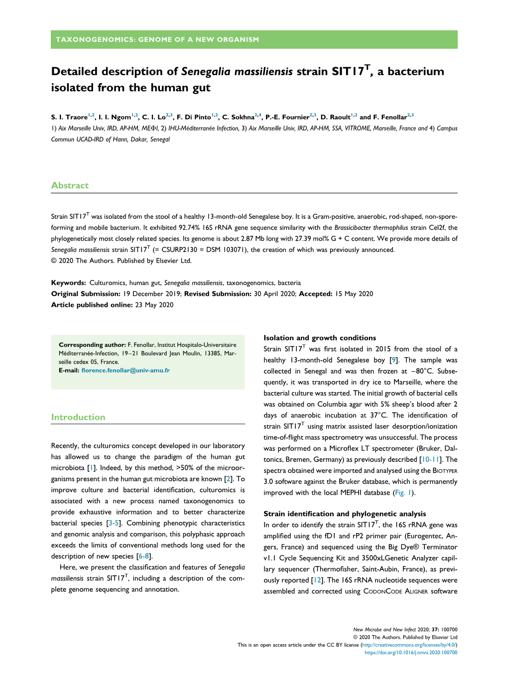 Detailed Description of Senegalia Massiliensis Strain SIT17(T), A