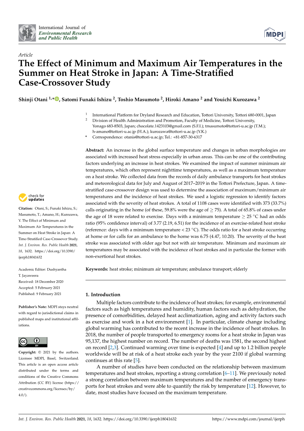 The Effect of Minimum and Maximum Air Temperatures in the Summer on Heat Stroke in Japan: a Time-Stratiﬁed Case-Crossover Study