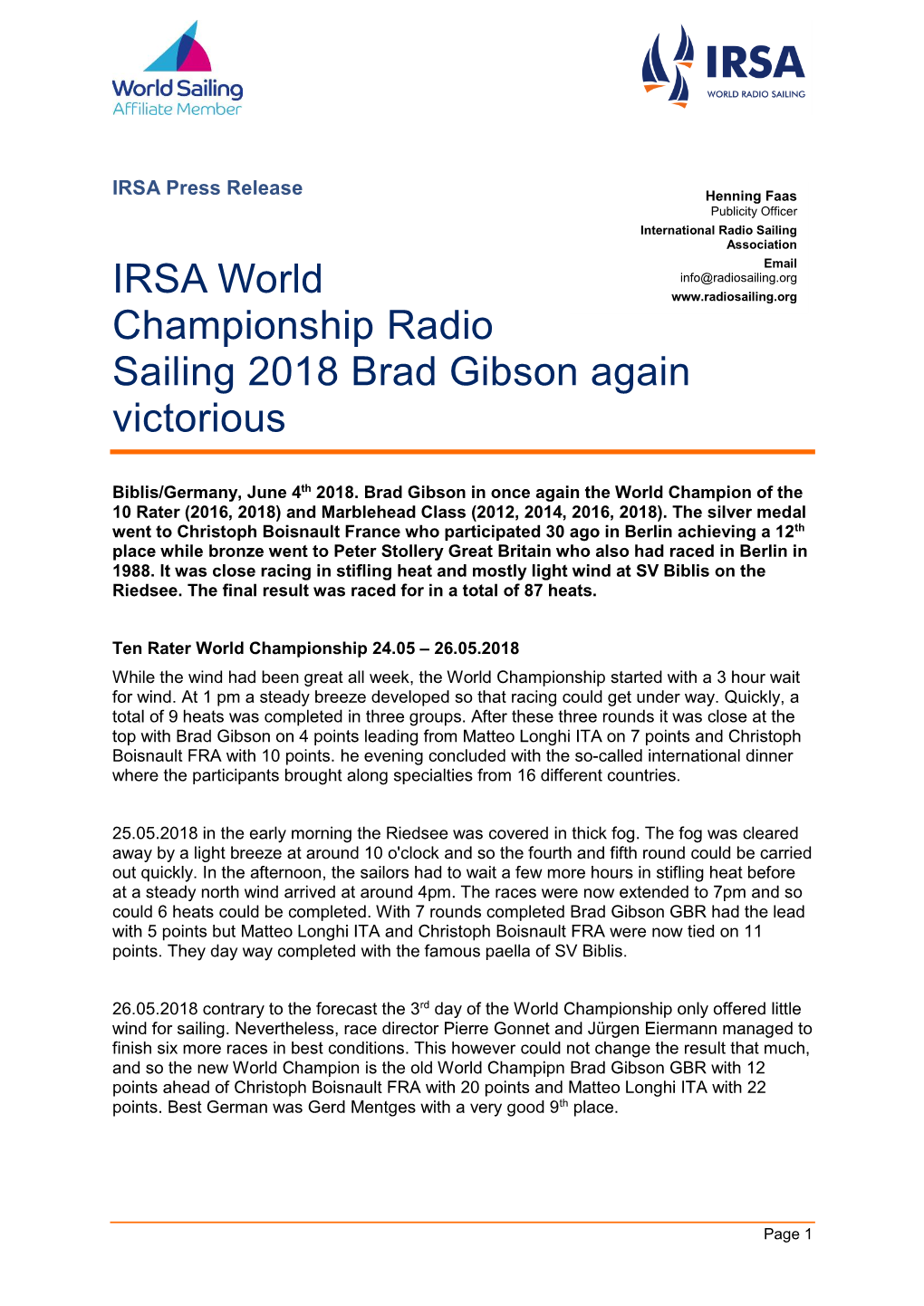 IRSA Press Release Template