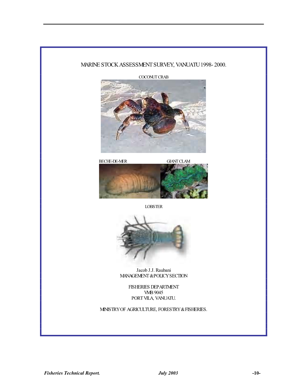 Marine Stock Assessment Survey, Vanuatu 1998- 2000