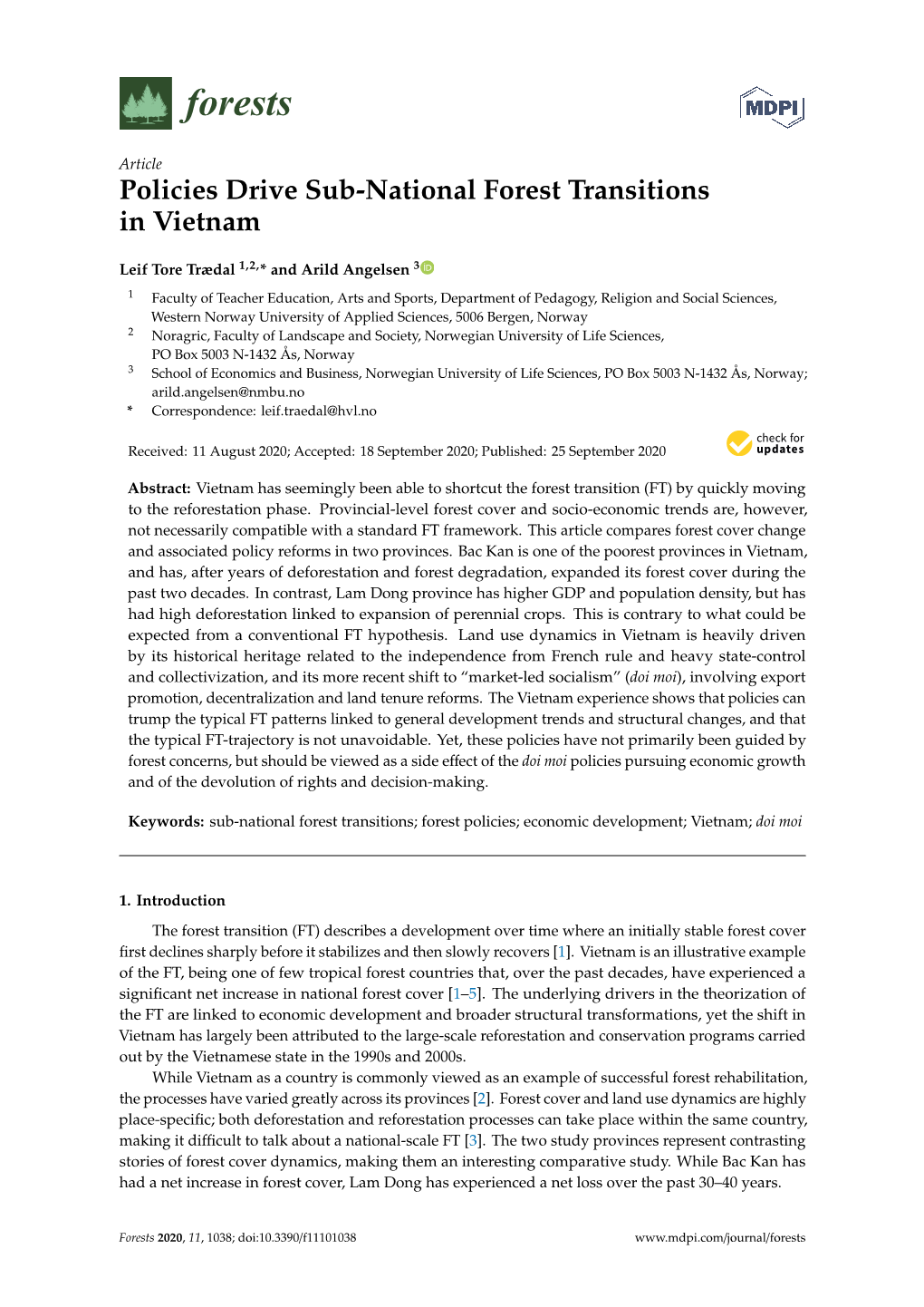 Policies Drive Sub-National Forest Transitions in Vietnam