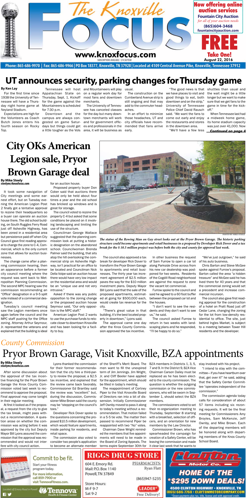 Pryor Brown Garage, Visit Knoxville, BZA Appointments by Mike Steely Steelym@Knoxfocus.Com Lyons Thanked the Commission of the Sheriff’S Merit Board