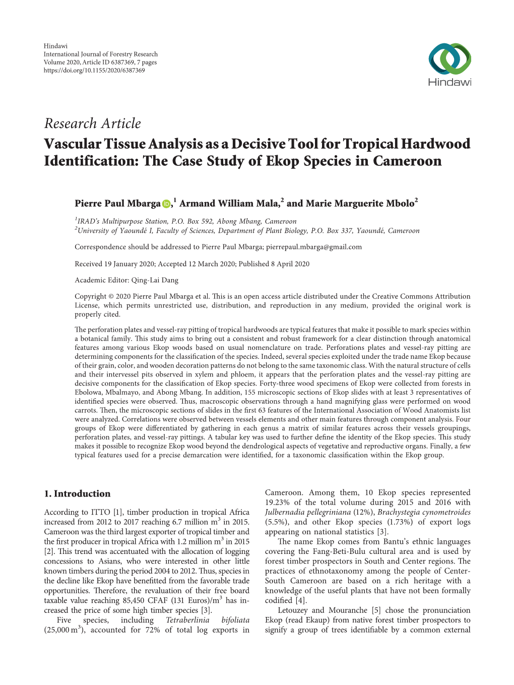 The Case Study of Ekop Species in Cameroon