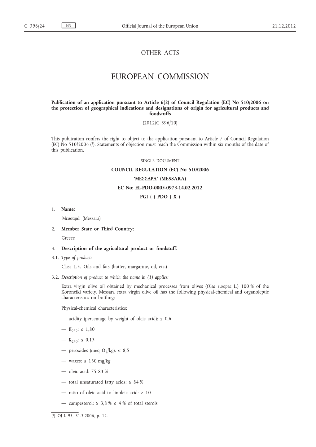 Of Council Regulation (EC) No 510/2006 on the Protection Of