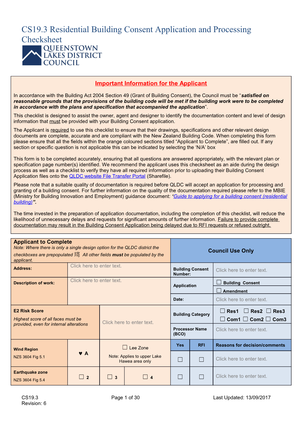 The Following Sections Detail the Questions That QLDC Will Evaluate As Part of the Processing