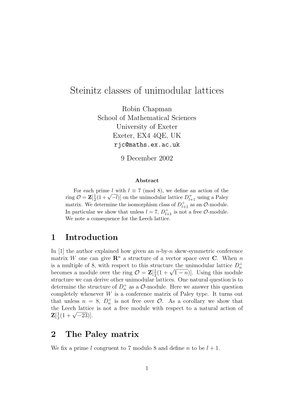 Steinitz Classes of Unimodular Lattices